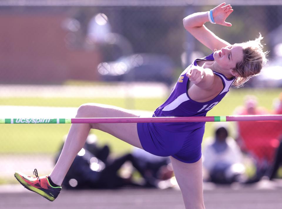 Jackson's Abra Manofsky competes in the high jump at this year's Stark County Track and Field Championships.