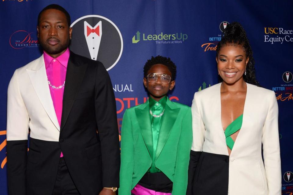 (L-R) Dwyane Wade, Zaya Wade and Gabrielle Union attend the Better Brothers Los Angeles 6th annual Truth Awards at Taglyan Complex on March 07, 2020 in Los Angeles, California. (Photo by Andrew Toth/Getty Images)