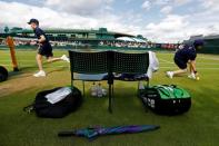 The gear of USA's John Isner is seen on Court 18 during his match against Australia's Matthew Barton at the Wimbledon Tennis Championships in London, Britain July 1, 2016. REUTERS/Stefan Wermuth