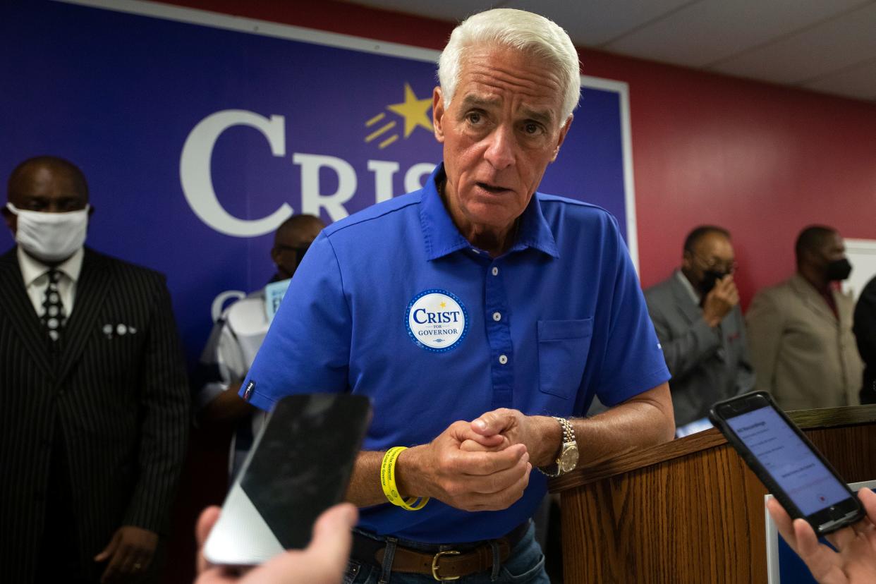 Charlie Crist speaks during the monthly Faith Leaders Council Meeting at Bethel Family Life Center on Monday, Aug. 15, 2022 in Tallahassee, Fla. 