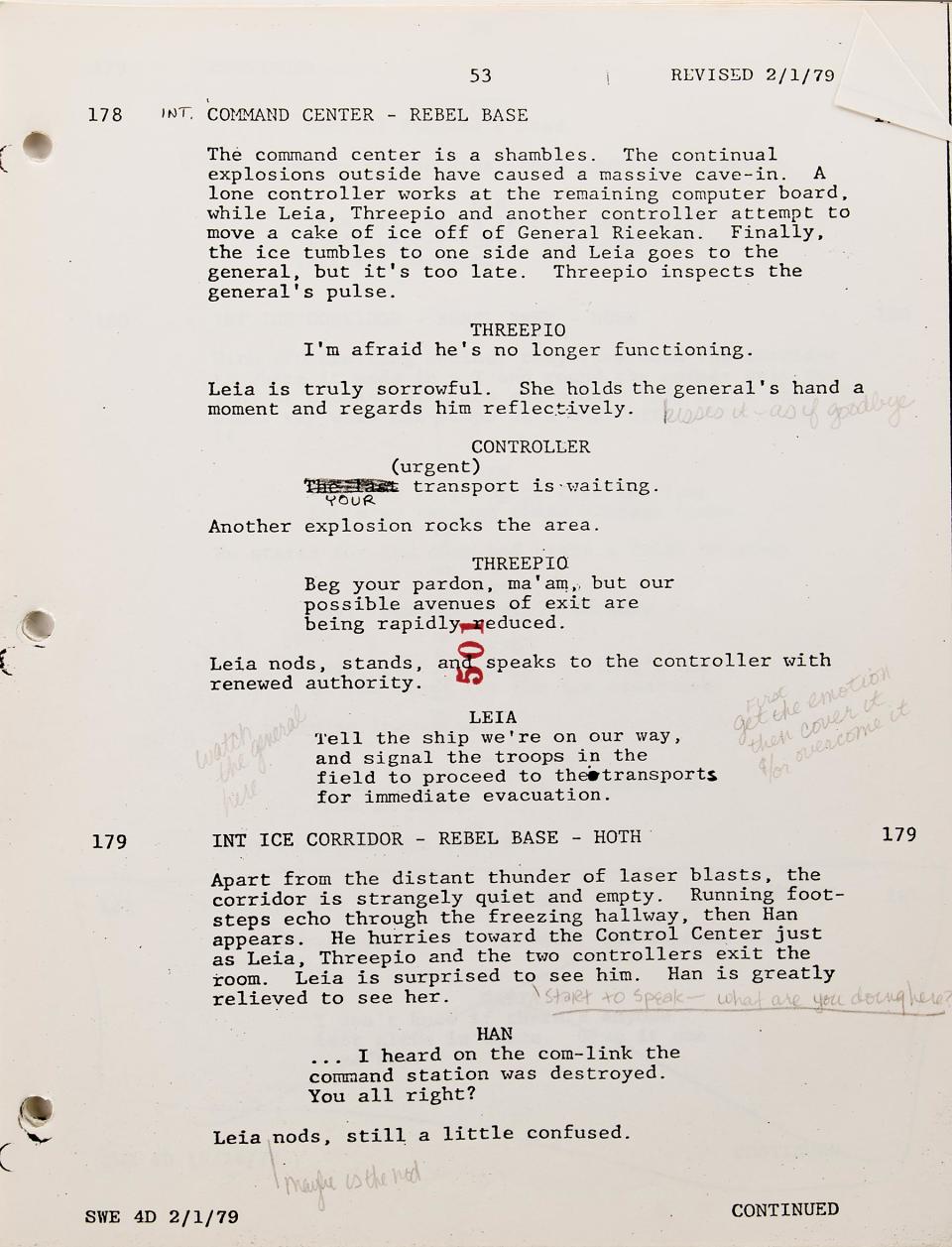 <p>Every page with Leia dialogue is annotated by Fisher in pencil with subtext, with the underlying message being conveyed.</p>