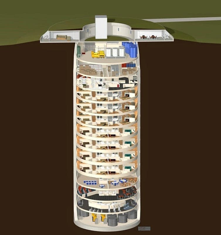 <span class="caption">A cross section of Survival Condo.</span> <span class="attribution"><a class="link " href="https://survivalcondo.com/" rel="nofollow noopener" target="_blank" data-ylk="slk:Image courtesy of Survival Condo;elm:context_link;itc:0;sec:content-canvas">Image courtesy of Survival Condo</a>, <a class="link " href="http://creativecommons.org/licenses/by/4.0/" rel="nofollow noopener" target="_blank" data-ylk="slk:CC BY;elm:context_link;itc:0;sec:content-canvas">CC BY</a></span>