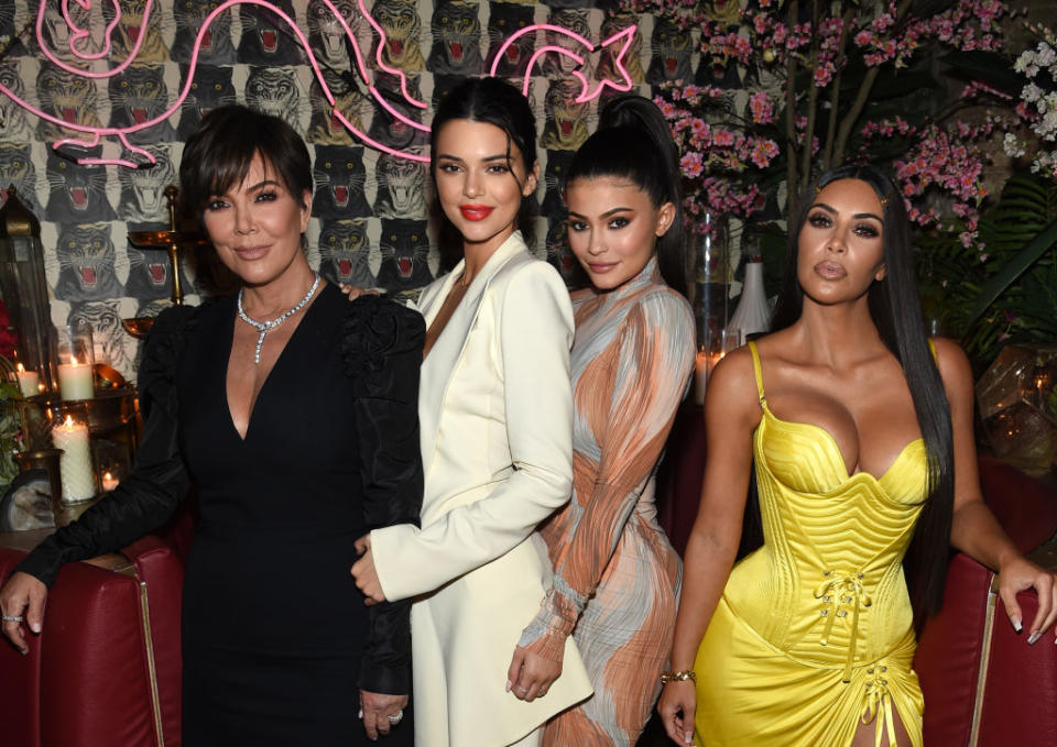 Kris Jenner, with daughters Kendall and Kylie Jenner and Kim Kardashian, at an event about the business of fashion on May 8 in New York City. Photo: Getty