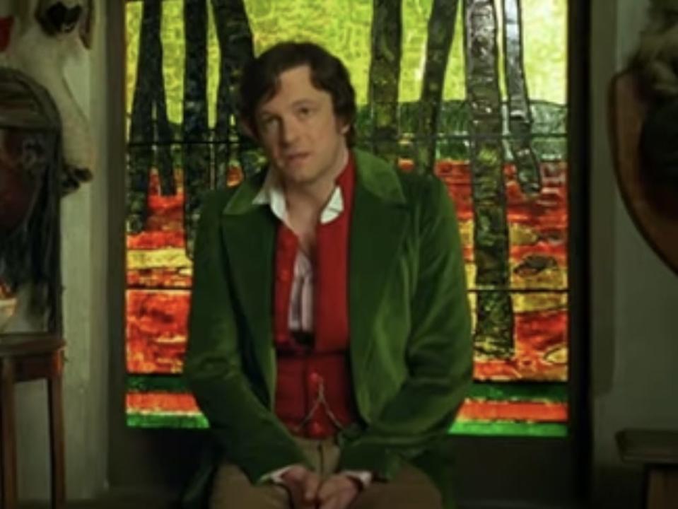 Colin Firth wearing a colorful outfit in "Nanny McPhee."