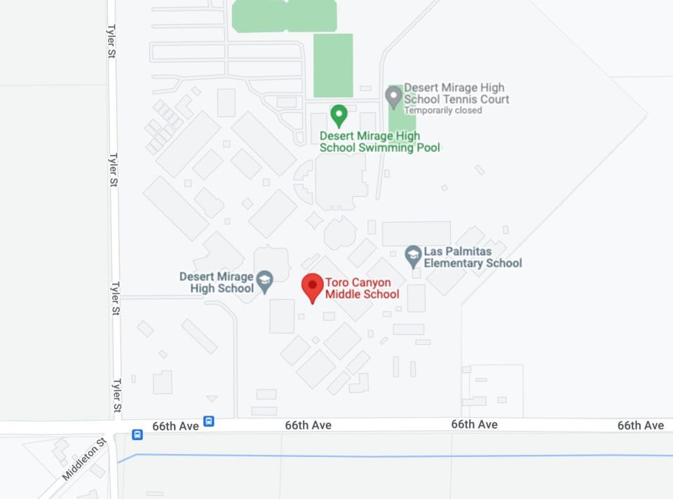 Desert Mirage High, Toro Canyon Middle and Las Palmitas Elementary share a complex near Tyler Street and 66th Avenue in Thermal.