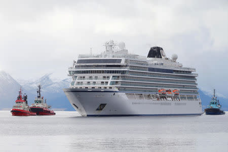 FILE PHOTO: Viking Sky cruise ship arrives, after problems the ship got in the storm outside of Hustadvika, at Molde, Norway March 24,2019. NTB Scanpix/Svein Ove Ekornesvag via REUTERS/File Photo