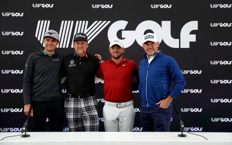 Laurie Canter, Ian Poulter, Sam Horsfield and Lee Westwood at the Centurion Club, Hertfordshire ahead of the LIV Golf Invitational - PA