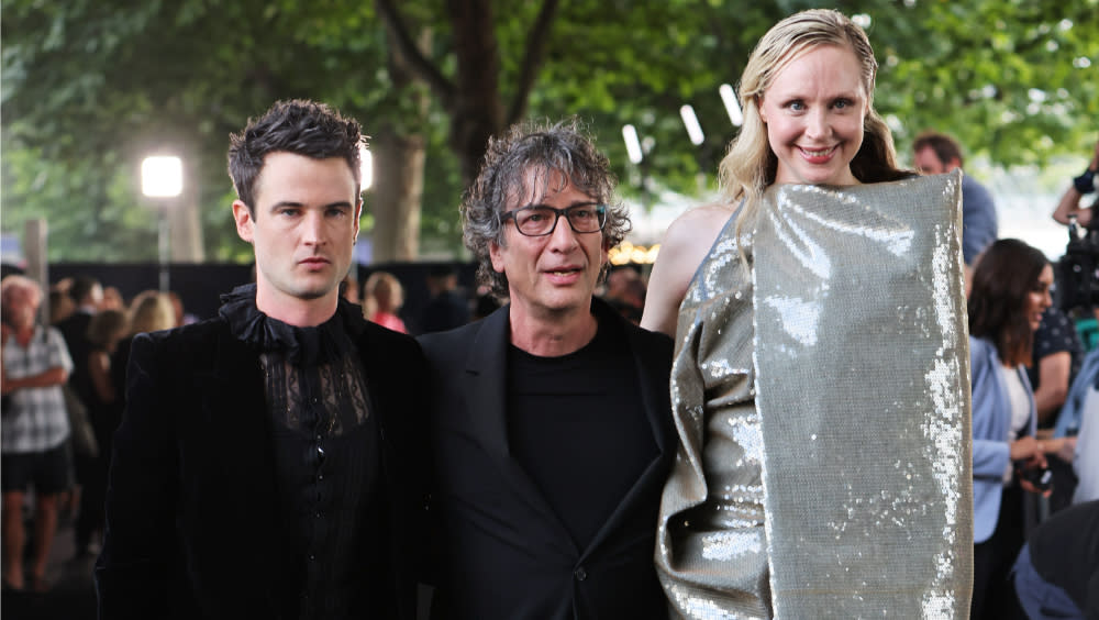 Tom Sturridge, Neil Gaiman and Gwendoline Christie attend the world premiere of Netflix’s “The Sandman.” - Credit: Getty Images