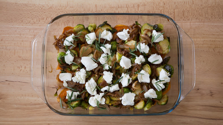 unbaked breakfast casserole in pan 