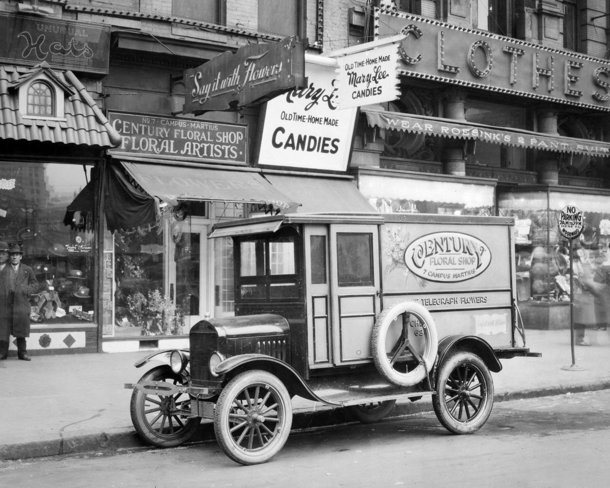 A 1924 Ford Model T made into a closed panel delivery truck.