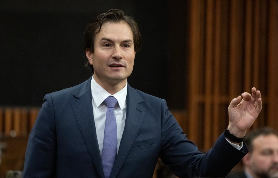 Conservative MP for Simcoe North Adam Chambers rises during question period on Thursday, November 23, 2023 in Ottawa. (Adrian Wyld/The Canadian Press - image credit)