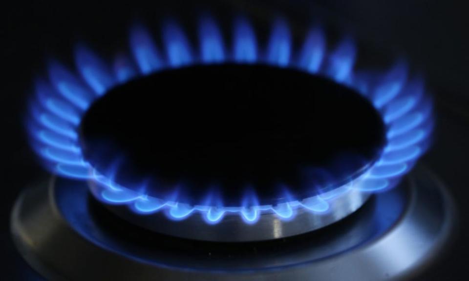 A gas hob burning