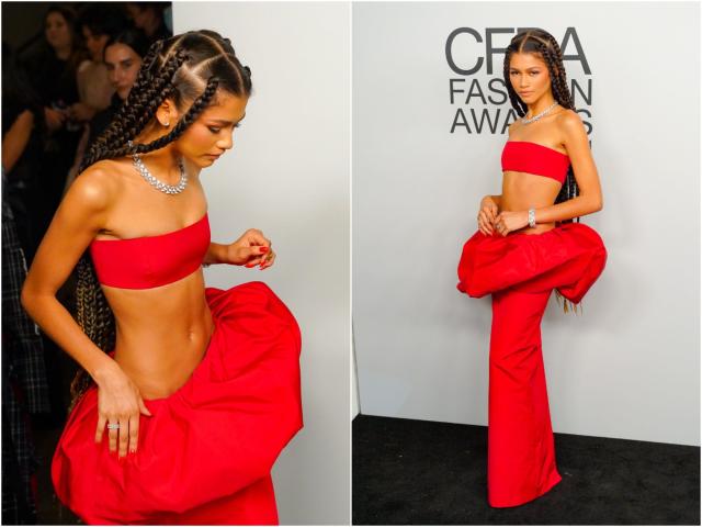 Zendaya Shows Off Toned Abs In Bandeau Bra Top & Low Rise Skirt