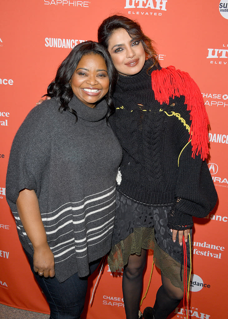 <p>The ladies attended the <em>A Kid Like Jake</em> premiere during the 2018 Sundance Film Festival on Tuesday. Spencer’s smile was, no doubt, in part due to receiving an Academy Award nomination that morning for her role in <em>Shape of Water</em>. (Photo: George Pimentel/Getty Images) </p>