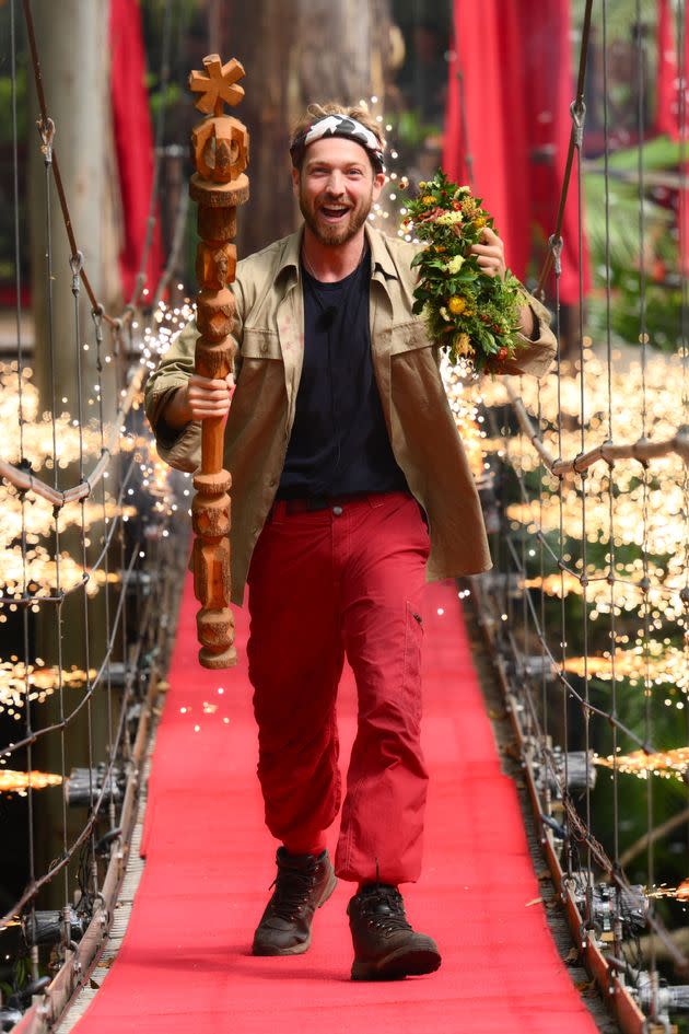 Sam Thompson celebrates his I'm A Celebrity victory