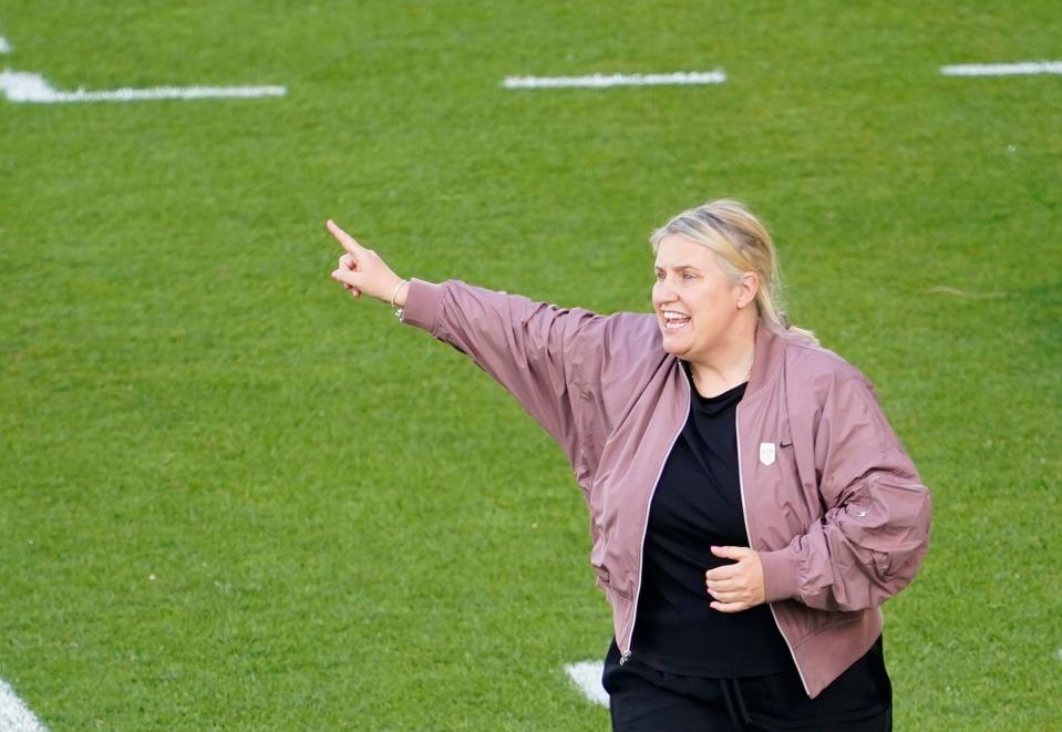 USWNT coach Emma Hayes against South Korea at Dick's Sporting Goods Park.