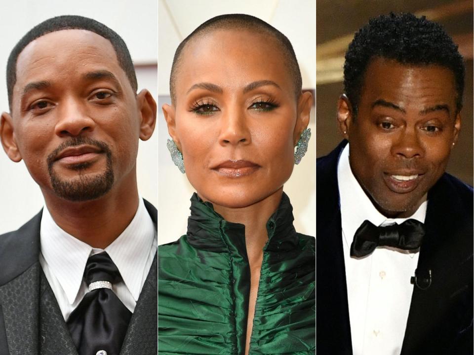 An insider has claimed that Chris Rock was unaware that Jada Pinkett Smith suffered from hair loss when he made a bald joke about her (AFP via Getty Images)