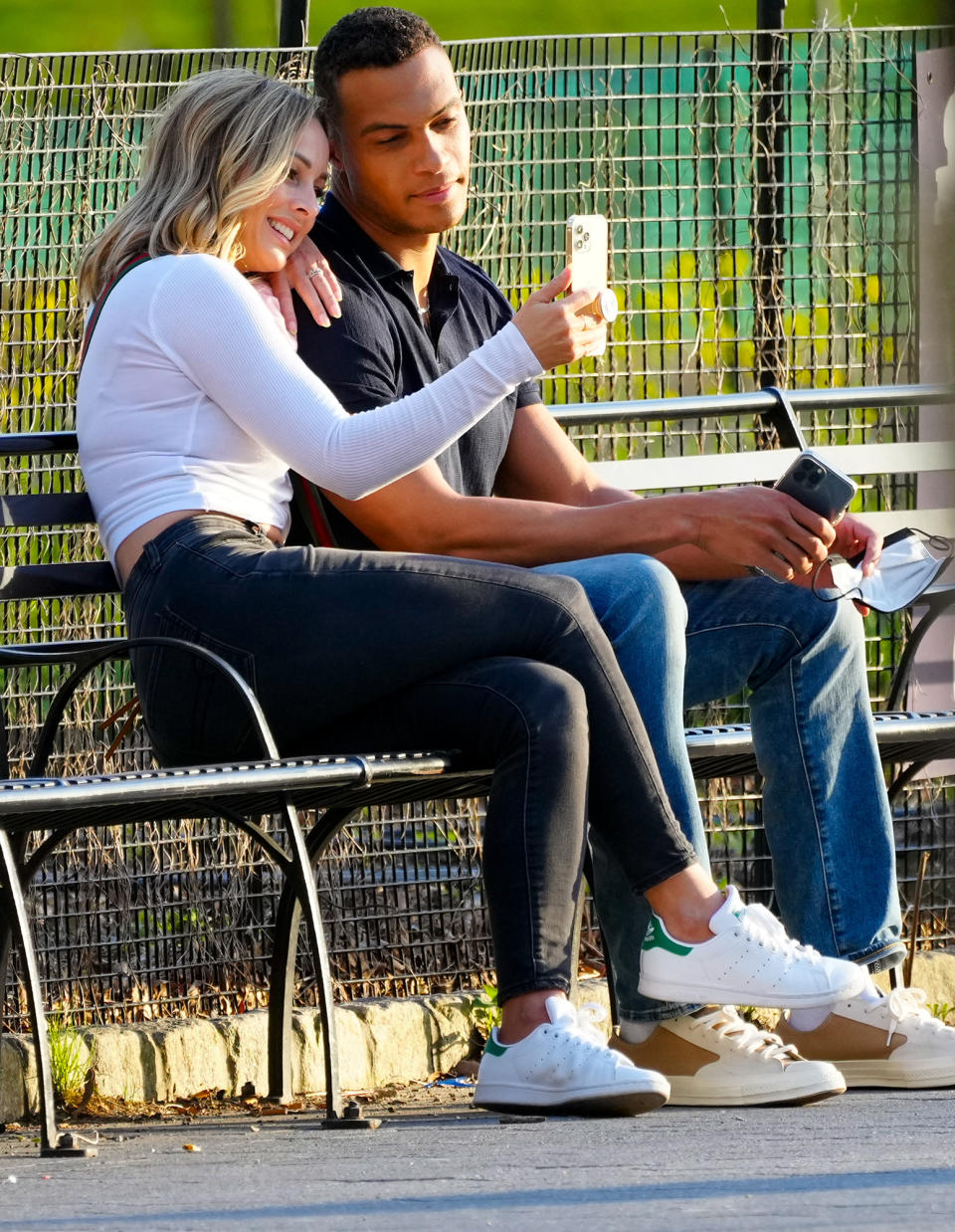 <p>Clare Crawley and Dale Moss take selfies in Battery Park in N.Y.C. on Wednesday.</p>