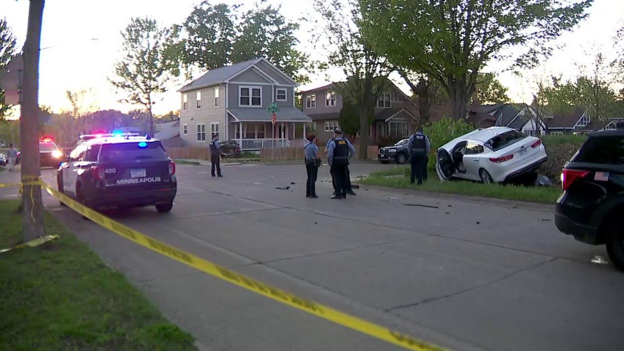 <div>One victim was found in the white Kia left crashed along 30th Avenue North.</div> <strong>(FOX 9)</strong>
