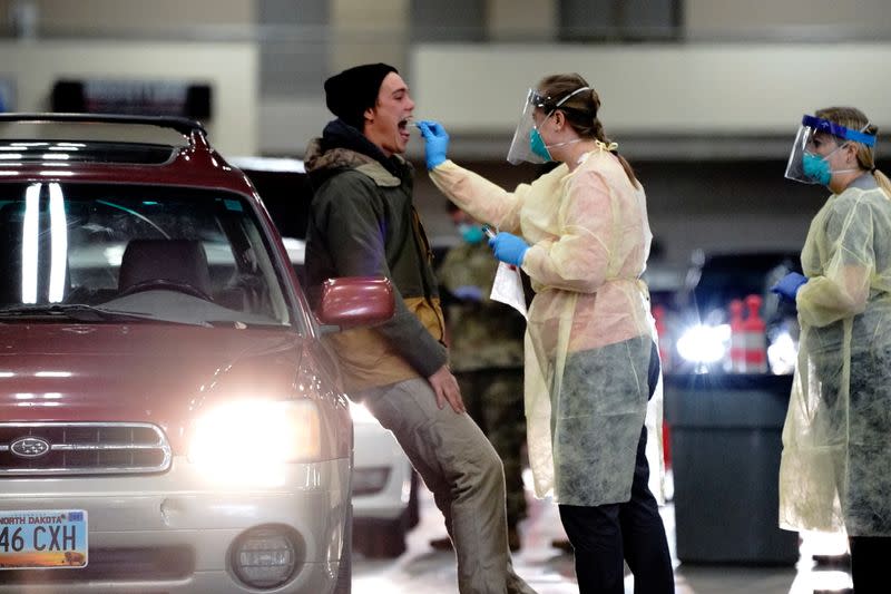 Drive-thru testing site in Bismarck as coronavirus (COVID-19) surges in North Dakota