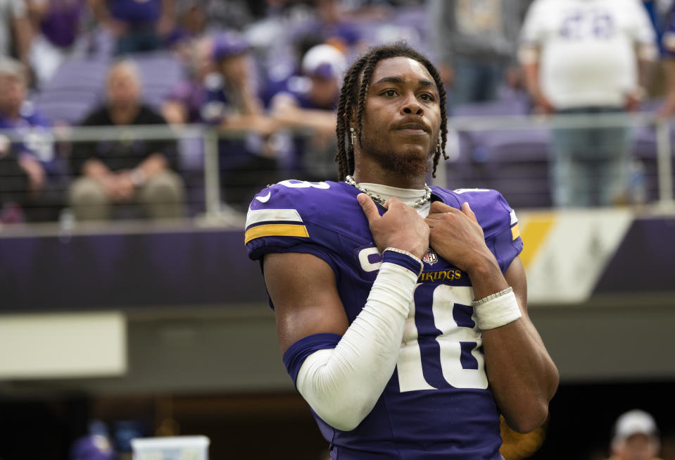 Justin Jefferson isn't ready to give up on the season after the Vikings' 0-3 start. (Photo by Stephen Maturen/Getty Images)