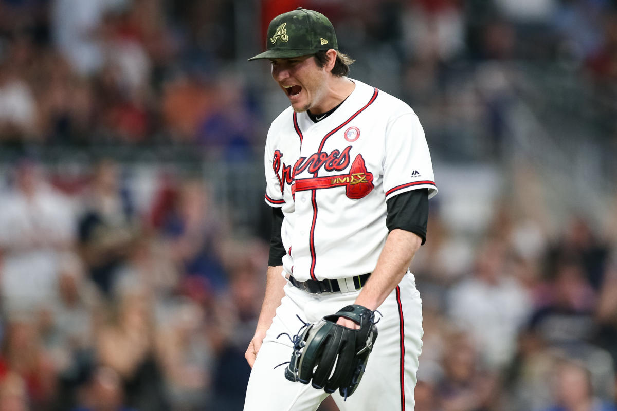 Atlanta Braves relief pitcher Luke Jackson winds up against the