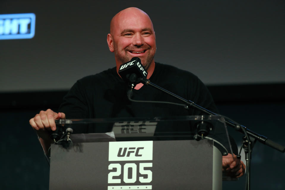 NEW YORK, NY - SEPTEMBER 27:  UFC president Dana White addresses the media during the UFC 205 press conference at The Theater at Madison Square Garden on September 27, 2016 in New York City.  (Photo by Michael Reaves/Getty Images)
