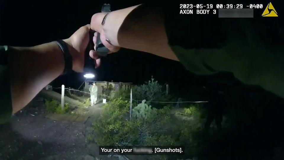 An image from Border Patrol agent bodycam footage showing Raymond Mattia fumbling in his pocket just moments before his death. (UCBP)