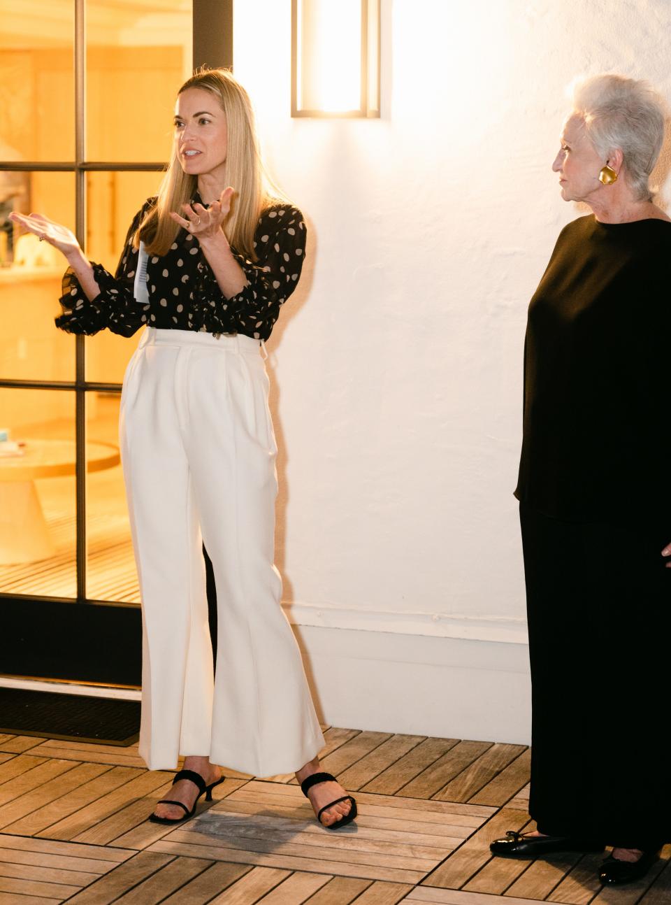 At the White Elephant Palm Beach, Preservation Foundation of Palm Beach President and CEO Amanda Skier speaks as Suzanne Elson looks on during a Nov. 5 presentation of the inaugural Edward E. and Suzanne G. Elson Award, which recognized a major restoration-and-renovation project at the landmarked hotel.