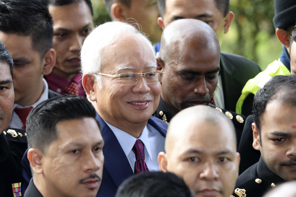 <p>Former Malaysian prime minister Najib Razak arriving at the Kuala Lumpur Courts Complex on Wednesday (4 July) morning. (PHOTO: Associated Press) </p>