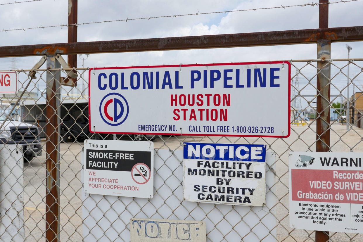 Image showing the Colonial Pipeline Houston Station facility in Pasadena, Texas (East of Houston) taken on May 10, 2021. - US President Joe Biden said that a Russia-based group was behind the ransomware attack that forced the shutdown of the largest oil pipeline in the eastern United States. The FBI identified the group behind the hack of Colonial Pipeline as DarkSide, a shadowy operation that surfaced last year and attempts to lock up corporate computer systems and force companies to pay to unfreeze them. (Photo by Francois PICARD / AFP) (Photo by FRANCOIS PICARD/AFP via Getty Images)