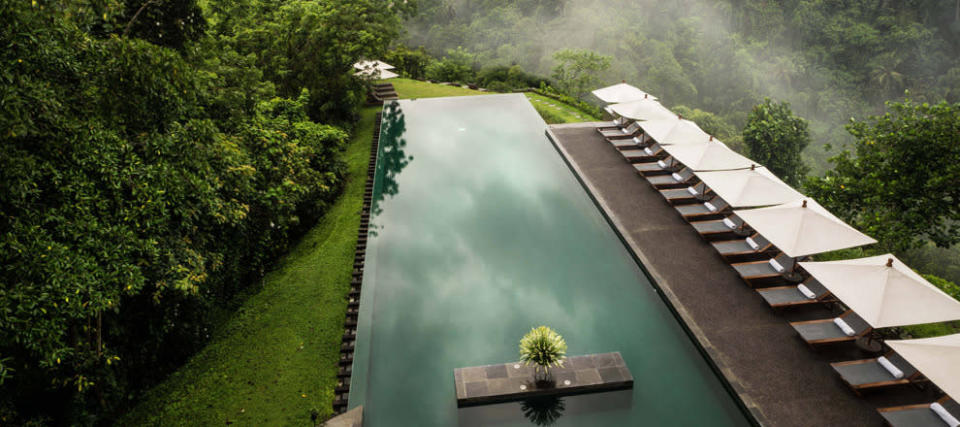 Arrozales, selva y un hotel boutique en el medio de la nada: Alila Abud, ubicado en el corazón de Bali y lejos de sus costas, tiene una de las piscinas más bellas del mundo.