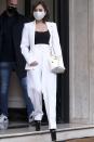 <p><strong>March 2021 </strong>Lady Gaga was spotted in Rome wearing a white trouser suit and platform heels. </p>