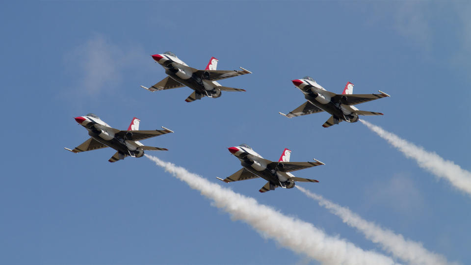 Utah Air Show featuring Mountain America Credit Union as a Top Sponsor: Thunderbirds soar over the Wasatch Mountains during the bi-annual Air Show