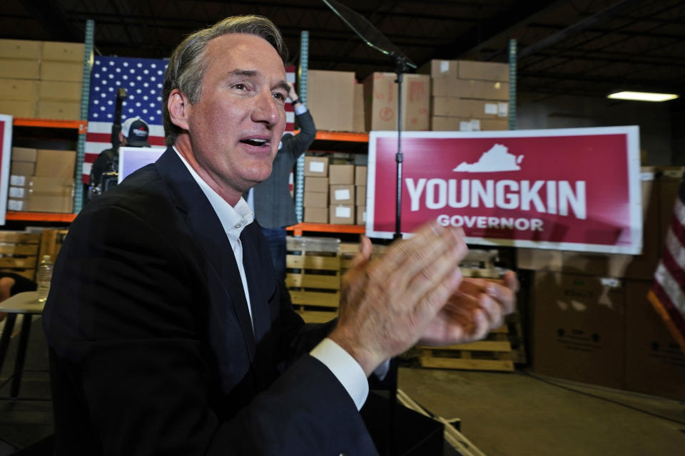 Republican gubernatorial candidate, Glen Youngkin arrives for an event in Richmond, Va., Tuesday, May 11, 2021. (AP Photo/Steve Helber)