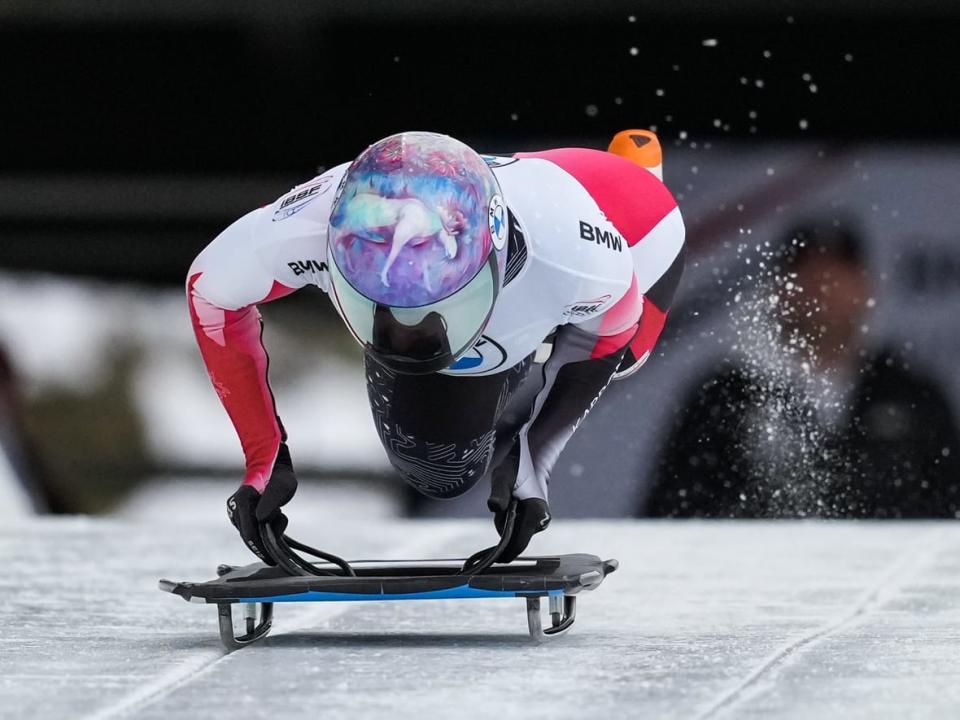 Canada's Mirela Rahneva, seen above earlier in November, slid to gold at the skeleton World Cup on Thursday in Park City, Utah. (Darryl Dyck/The Canadian Press - image credit)