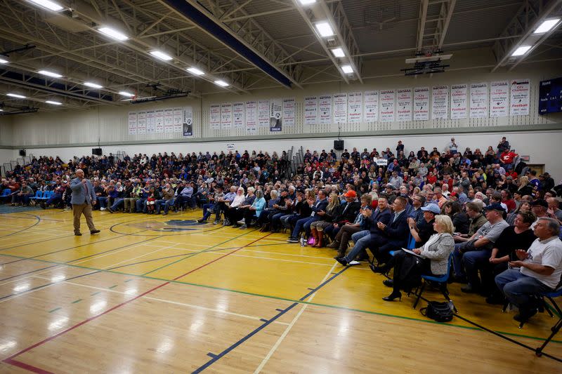 FILE PHOTO: Peter Downing one of the organizers of a rally for Wexit Alberta, a separatist group seeking federal political party status, speaks to a full house in Calgary