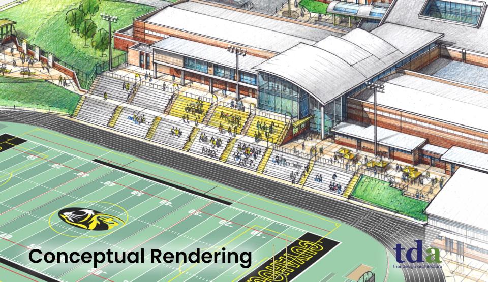 This is a conceptual rendering of the football stadium that is proposed to be constructed near a new grades 6-12 building in Cuyahoga Falls. This was one of multiple renderings shown to the public at a community meeting in the Cuyahoga Falls High School auditorium on Jan. 13.