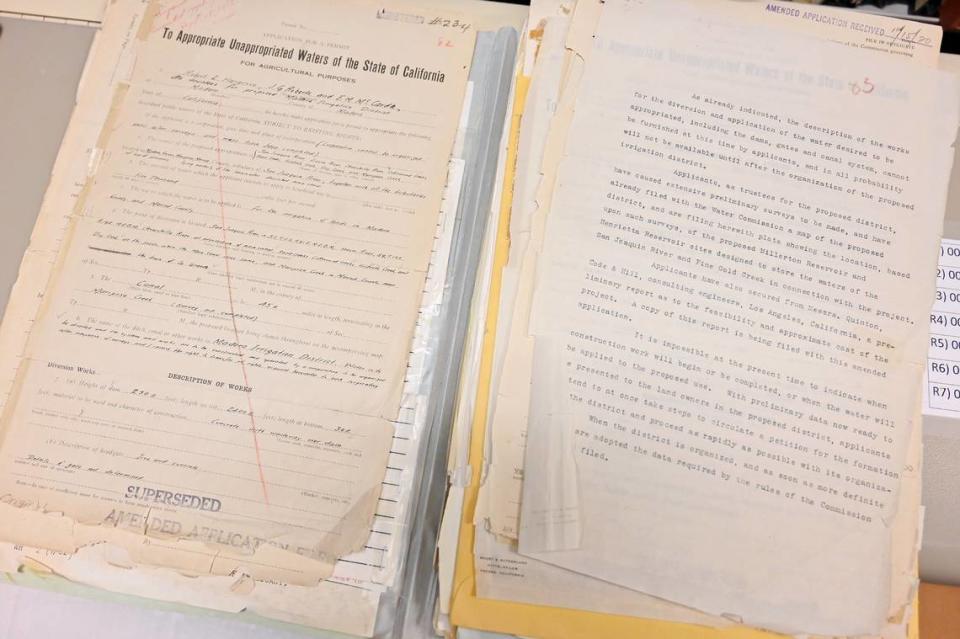 A water rights record from 1920 awaits digitization at a State Water Resources Control Board office in December.