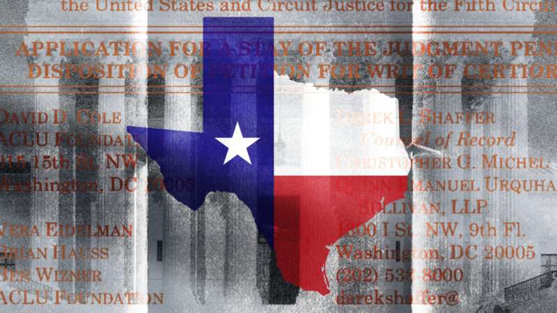 Texas map over legal text.