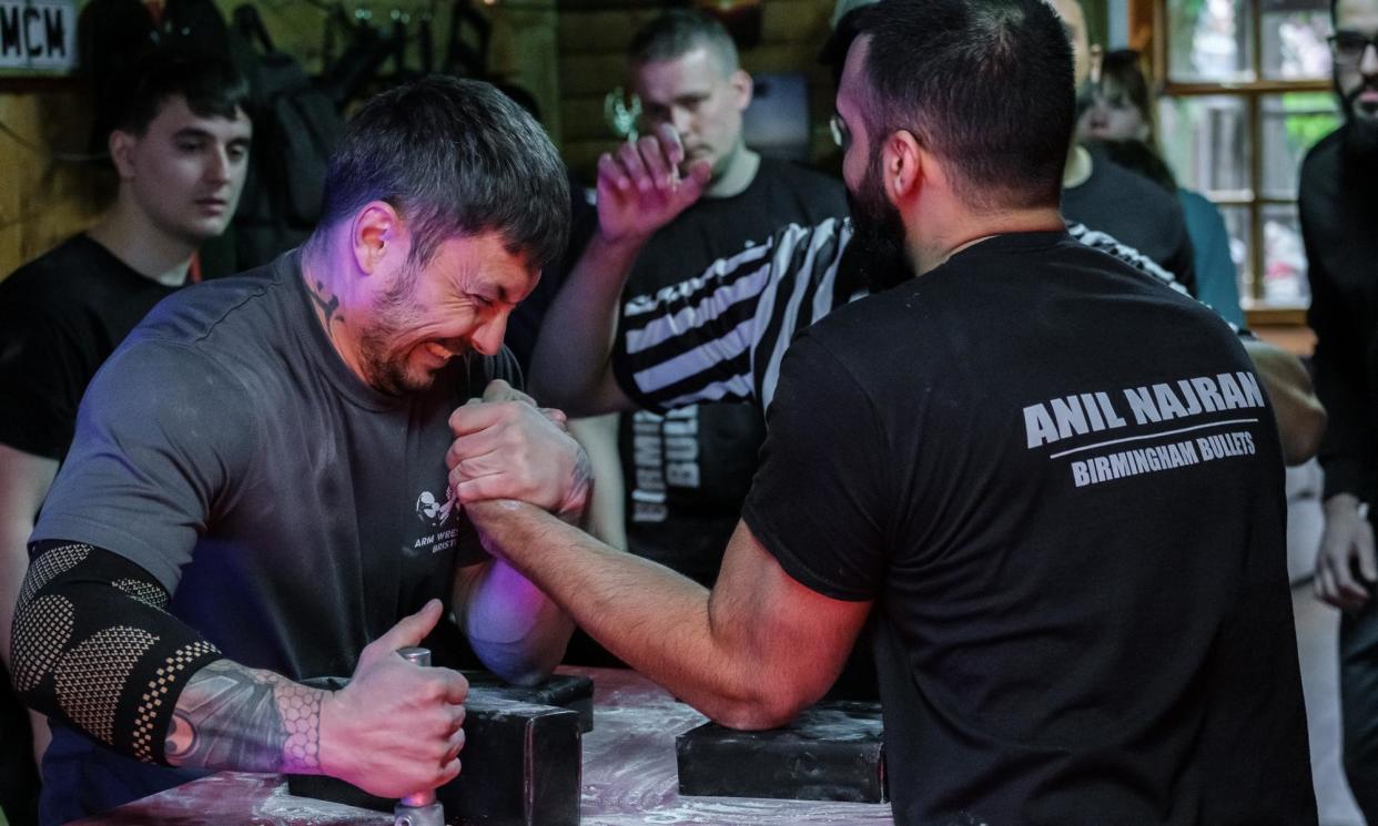 <span>Arm wrestlers from Bristol travelled up to take on the Birmingham Bullets.</span><span>Photograph: Stephen Shepherd/The Guardian</span>