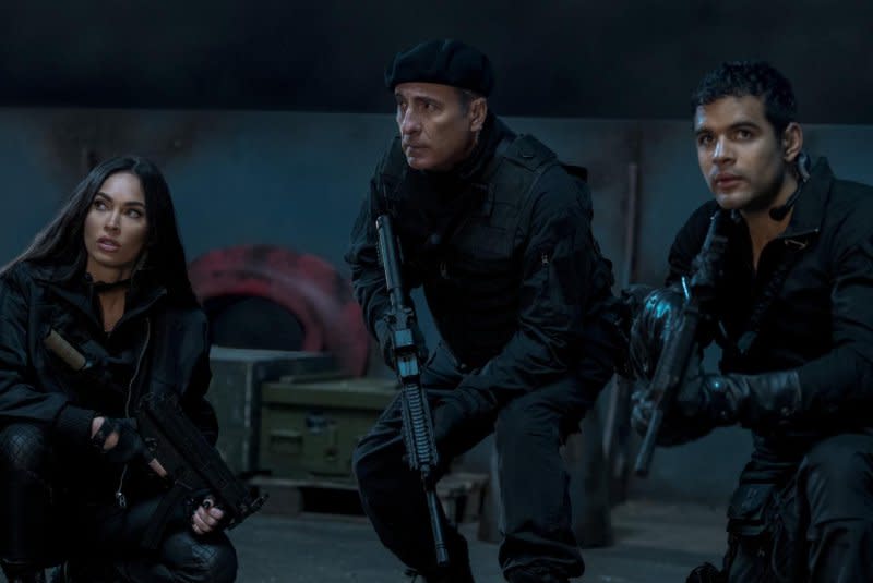 Left to right, Megan Fox, Andy Garcia and Jacob Scipio star in "Expend4bles." Photo courtesy of Lionsgate