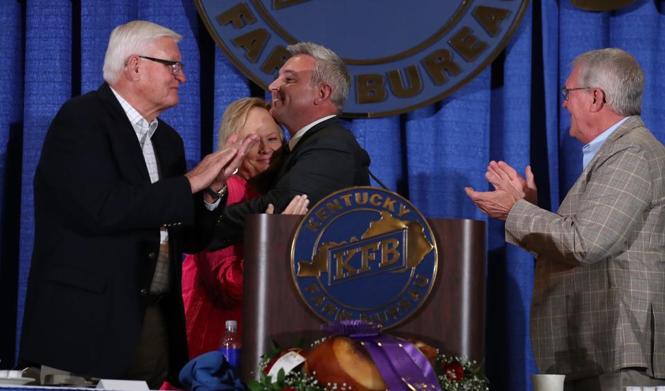 Outgoing Kentucky Commissioner of Agriculture, Ryan Quarles got a standing ovation before he spoke the Kentucky Farm Bureau annual Country Ham Breakfast at the Kentucky State Fair on Thursday, August 24, 2023