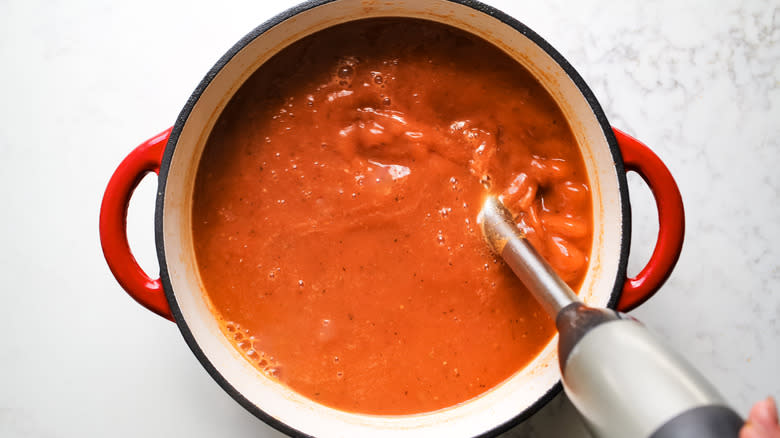 immersion blending pot tomato broth