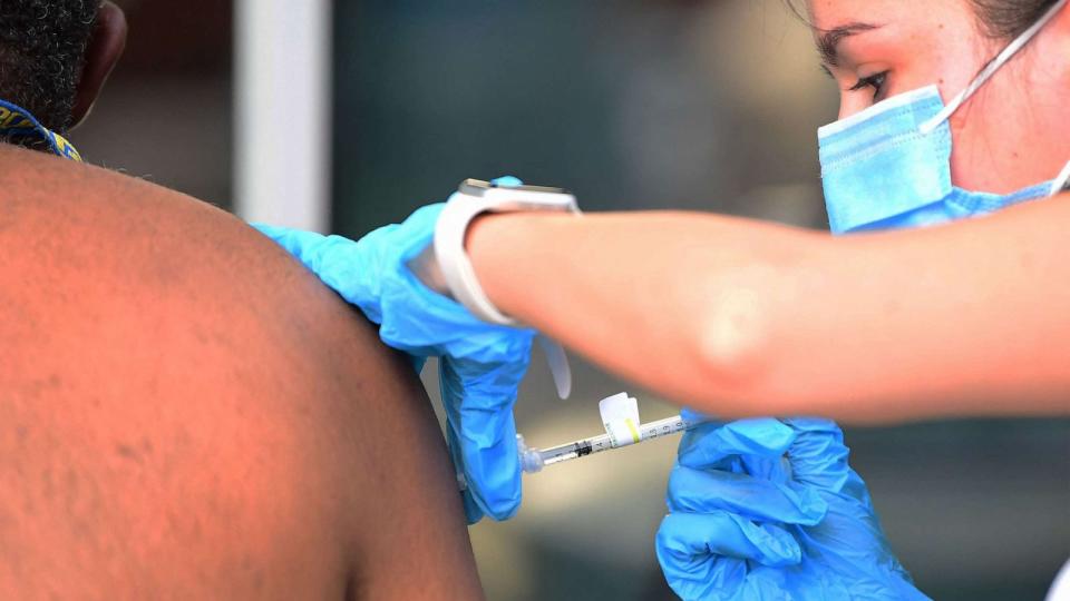 PHOTO: The Covid-19 vaccine is administered at a vaccination clinic for people experiencing homelessness hosted by the Los Angeles County Department of Public Health and United Way, Sept. 22, 2021 in Los Angeles. (Frederic J. Brown/AFP via Getty Images, FILE)