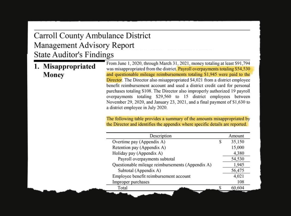 Auditors say former Carroll County, Missouri, Ambulance District Director Mario DeFelice misappropriated more than $60,000 from the district from June 2020 to March 2021.