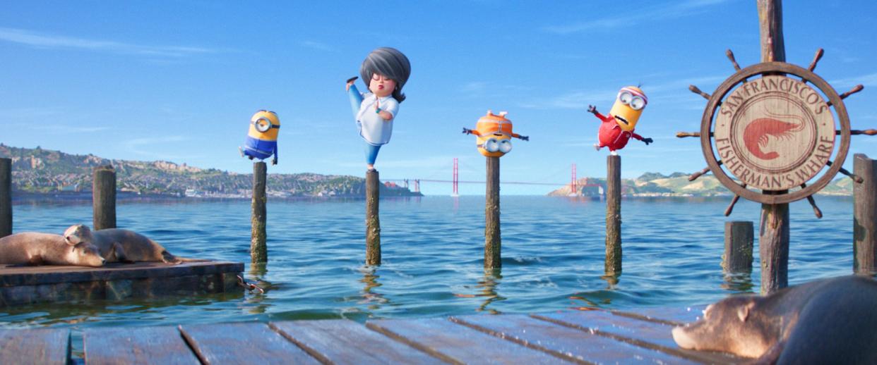 Master Chow (Michelle Yeoh) leads the Minions in their training in San Francisco. - Credit: Illumination Entertainment & Universal Pictures