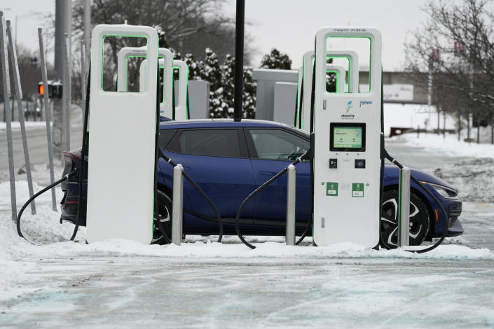 An electric vehicle charging station 