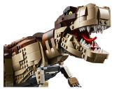 The brick-built T. rex features snapping jaws, a posable head, arms, legs and tail.