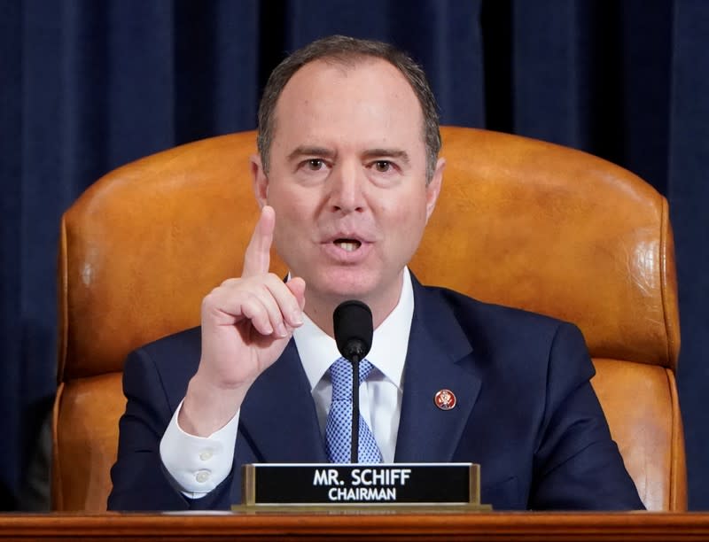 Chairman Schiff speaks during House Intelligence Committee hearing as part of Trump impeachment inquiry on Capitol Hill in Washington